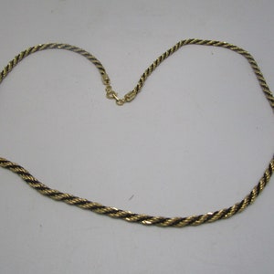 Nice Vintage Fancy Rope Twist  Black & Gold Tone Chain Necklace