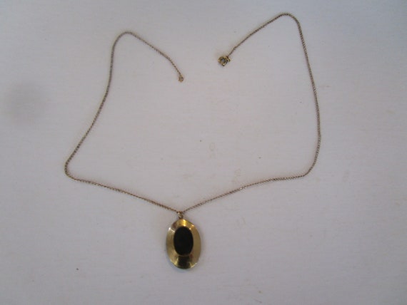 Vtg Gold Filled Chain Necklace with Black Onyx Pe… - image 1