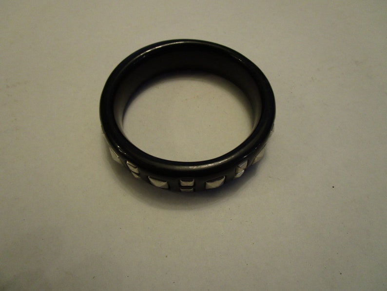 Vintage Black /& Chrome Fetish Bangle Bracelet