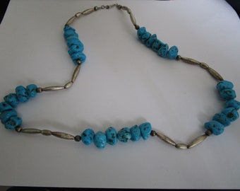 Old Native American Sterling Silver with Large Turquoise Stones Necklace
