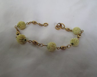 Vintage Designer Wells 14 K Gold Filled & White Rose Balls Bracelet