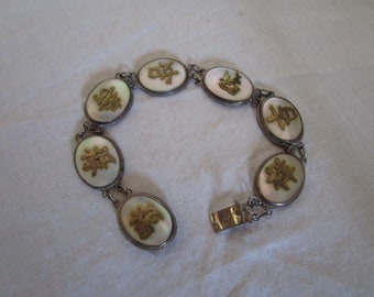 Antique Chinese Sterling Silver & Mother of Pearl Blessing Bracelet Wonderful