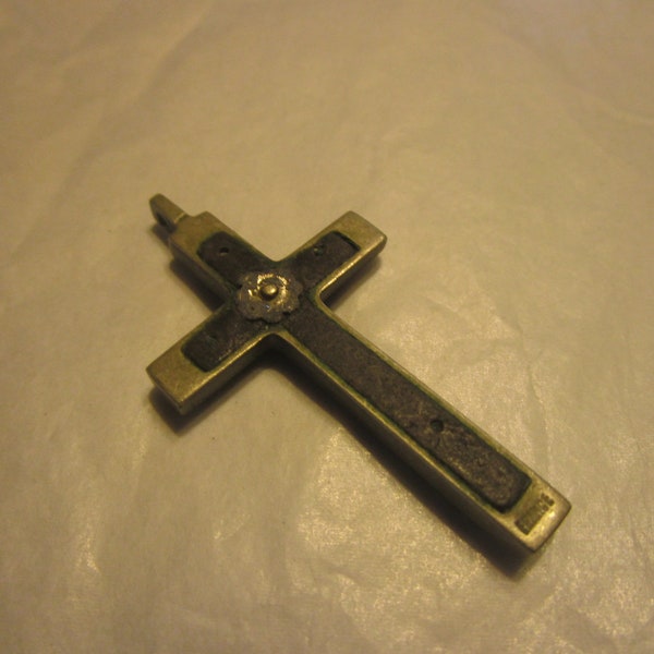 Antique Crucifix Cross Necklace Pendant Wood Inlay