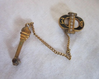 Beta Iota Sigma Sorority  Phi Pin Exemplar  Torch Seed Pearls Black Enamel