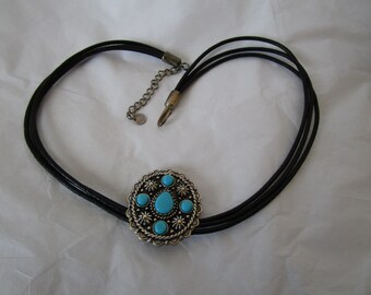 Native American Style Sterling Silver & Faux Turquoise Necklace
