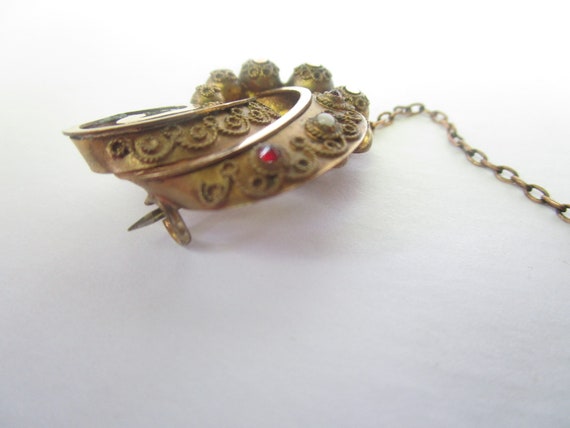 19th C Antique Victorian Gold Filled Fancy Brooch… - image 3