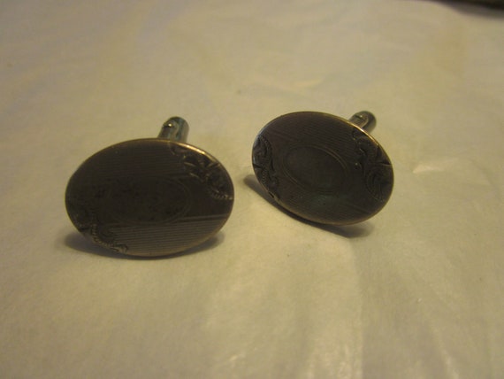 Antique Engraved Sterling Silver Hadley Cuff Links