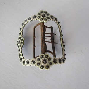 C 1840 Antique Iron Steel Ladies Belt Buckle with Fancy Bone Decor