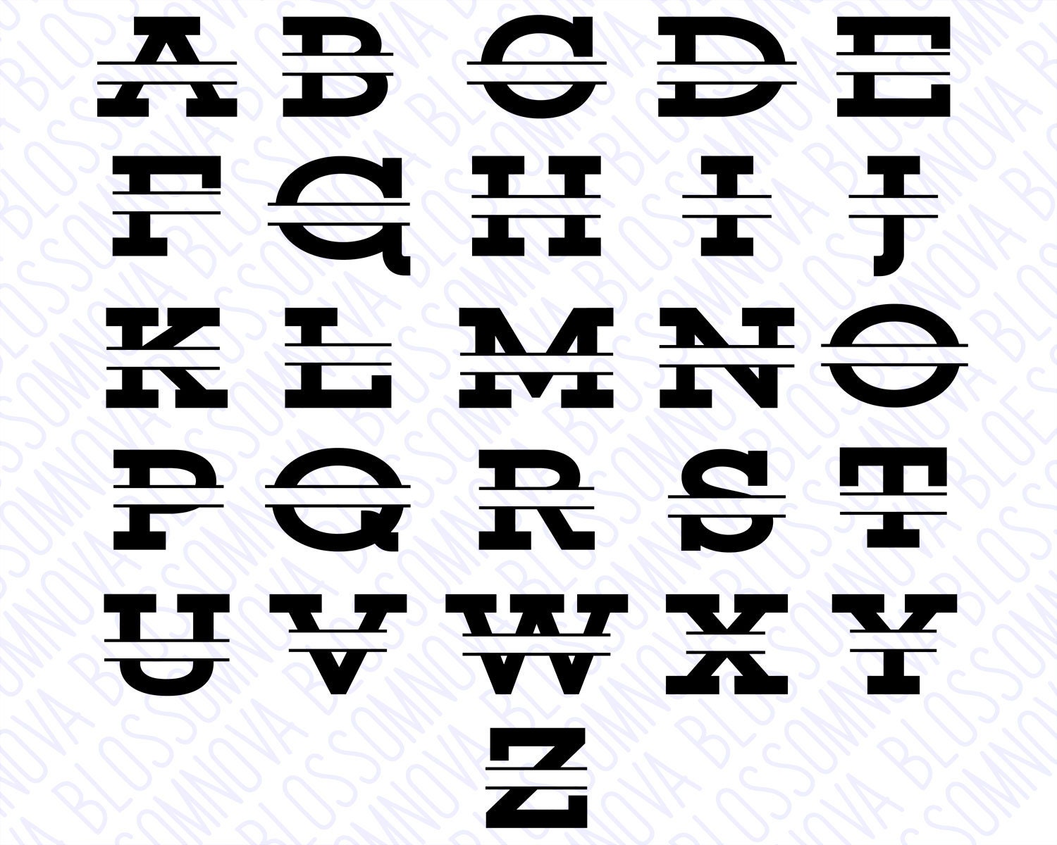 Split Letter Svg, Bold Monogram Svg, Silhouette A-Z Alphabet for Cricut ...