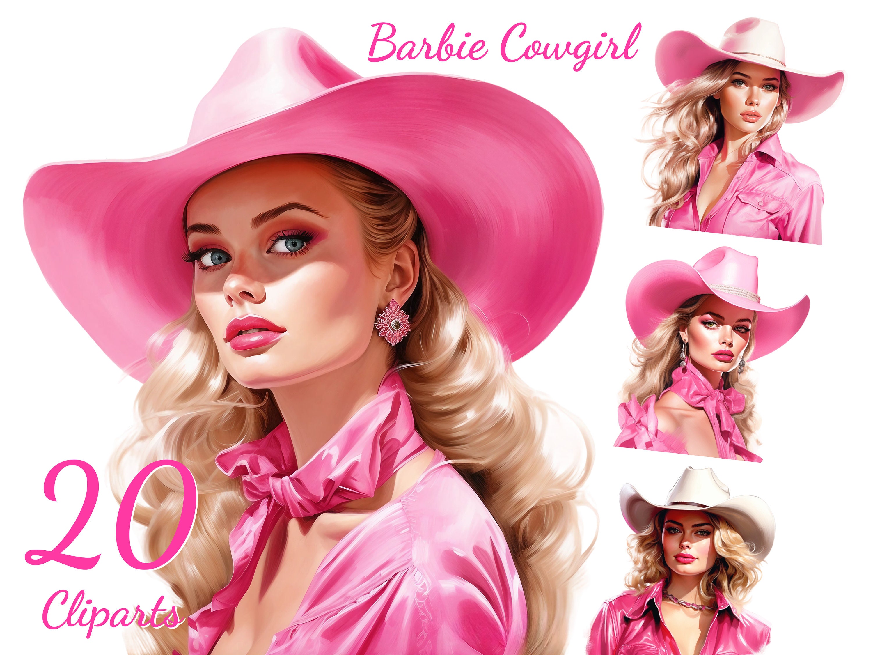 Barbie Cowgirl Clipart 20 Pink Western Portraits Realistic Style High ...