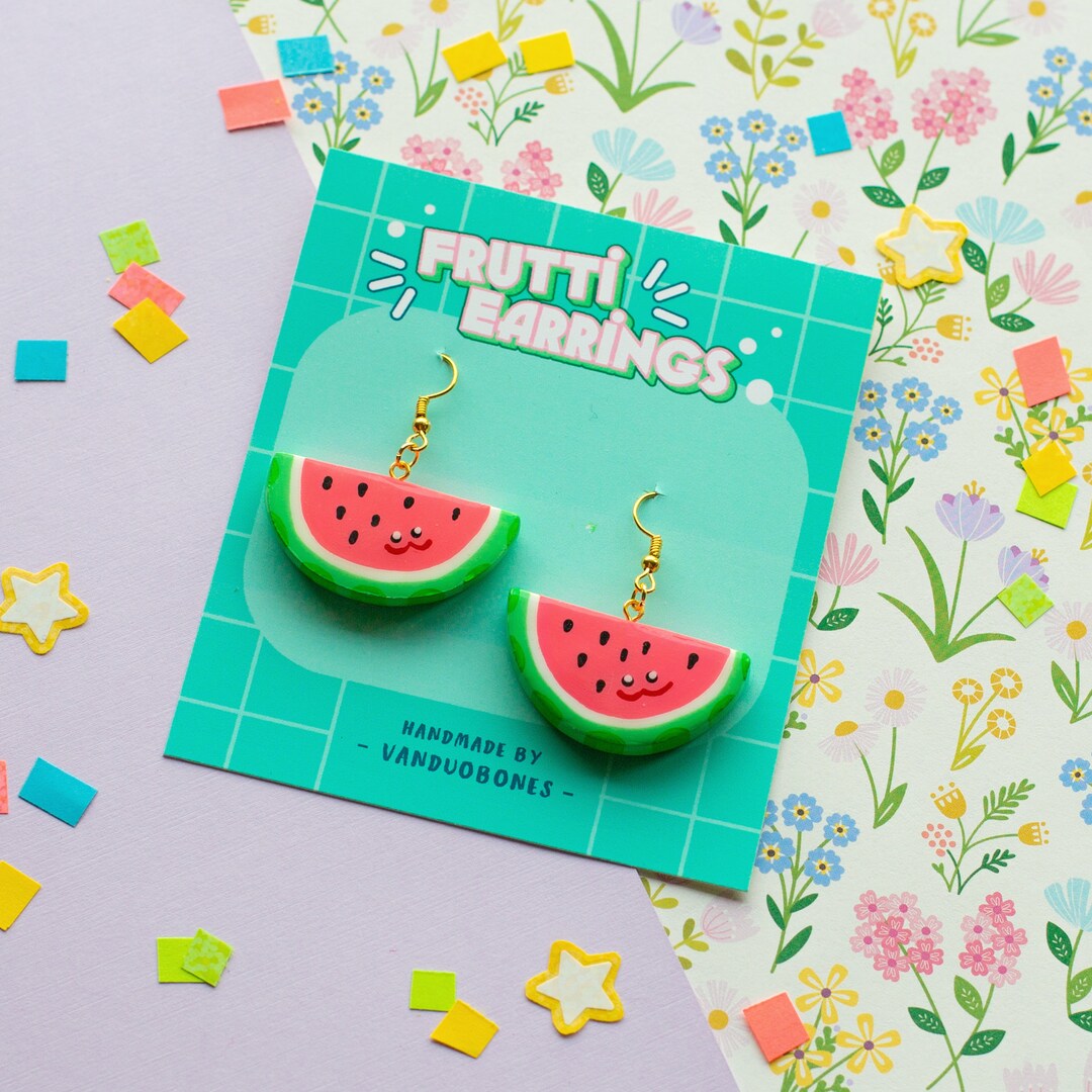 Watermelon Earrings, Polymer Clay Earrings, Watermelon Jewelry, Fruit