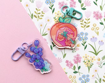 Peach & Lavender Acrylic Keychain, Kawaii Charms
