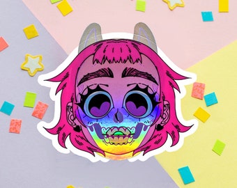 Monster Girl Holographic Sticker: Transparent Layered Sticker
