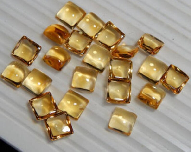 10 pieces yellow citrine square cabochon loose gemstone calibrated size