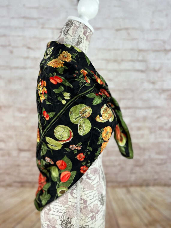 Magnificent Vintage Scarf 100% Silk Floral Fruit … - image 3