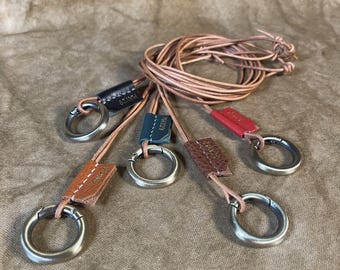 Personalized Leather Neck Strap, Monogrammed ID Lanyard, Custom Keychain Cord