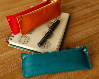 Personalized Leather Pencil Case: Handmade Italian Minerva Box, Custom Engraved