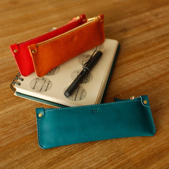 Personalized Leather Pencil Case: Handmade Italian Minerva Box, Custom Engraved