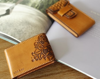 Hand-Carved Leather Cigarette Case, Veg Tanned Tobacco Pouch