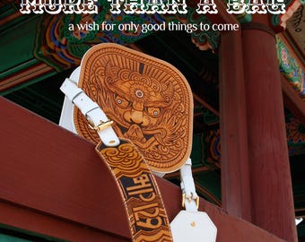 Hand-Carved Leather Crossbody Bag: Korean Dokkaebi Good Luck Talisman