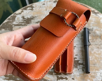 Handmade Italian Leather Fountain Pen Case: Personalized Pencil Pouch