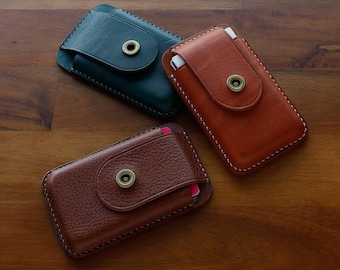 Handmade Leather Card Wallet & Business Card Holder — Personalized Initials