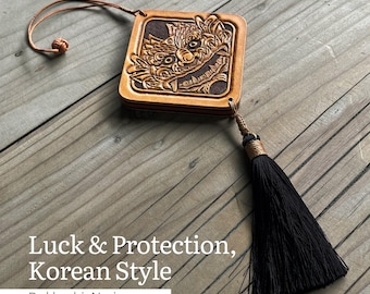 Hand-Carved Leather Dokkaebi Norigae: Korean Goblin Amulet