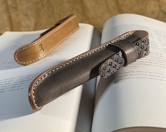 Hand Carved Cloud Leather Pen Case, Fountain Pen Holder with Strap Option, Personalized Gift