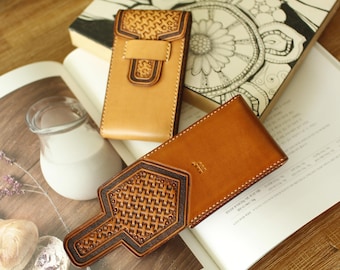 Hand-Carved Leather Cigarette Case, Veg Tanned Tobacco Pouch
