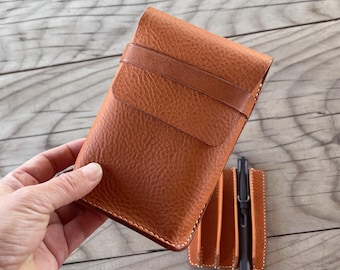 Handmade Leather 5-Slot Fountain Pen Case with Removable Tray, Personalized