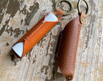 Personalized Leather Lip Balm Case, Essential Oil Holder Keychain, Handmade Veg Tan Gift