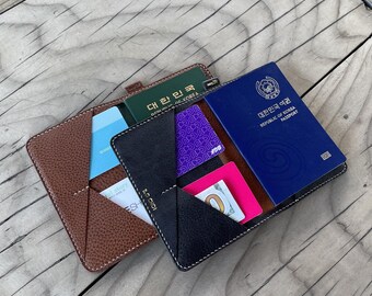 Vegetable Tanned Leather Passport Holder – Handmade Travel Wallet, Personalized Cover, Minerva Box Leather