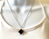 Obsidian (Natural) MERKABA STAR Pendant Necklace, 2.5mm 16 or 18inch Stainless Steel Chain