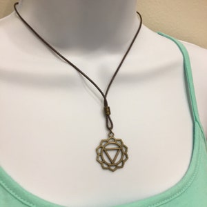 MANIPURA CHAKRA #3 CHARM Antique Bronze, 1.5mm Cotton waxed cord 16-18 inches Adjustable Necklace