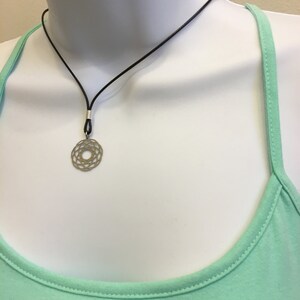 Flower of Life Necklace: Stainless Steel Filigree Pendant, Waxed Cotton Cord image 2
