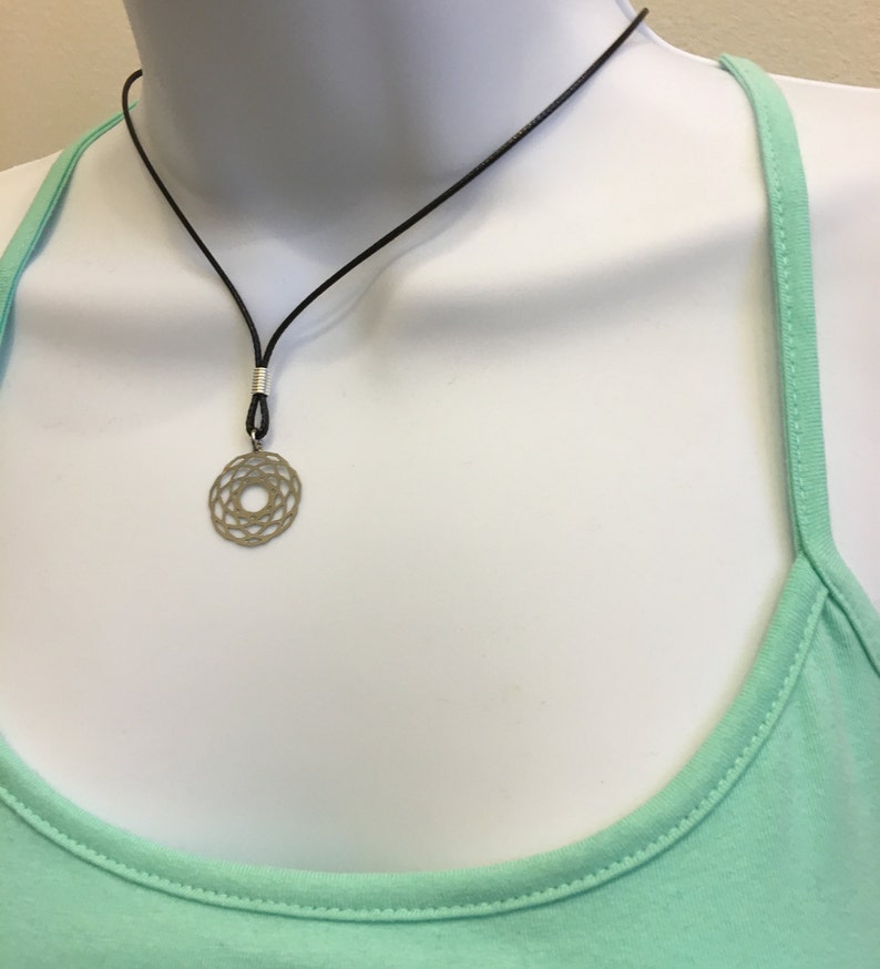 1.5mm 17-18inch Adjustable Waxed Cotton Necklace Cord. FLOWER of LIFE Stainless Steel FILIGREE Charm Necklace