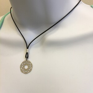 Flower of Life Necklace: Stainless Steel Filigree Pendant, Waxed Cotton Cord image 3