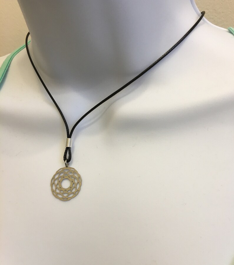 Flower of Life Necklace: Stainless Steel Filigree Pendant, Waxed Cotton Cord image 3