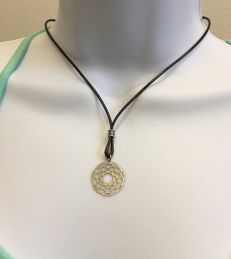 1.5mm 17-18inch Adjustable Waxed Cotton Necklace Cord. FLOWER of LIFE Stainless Steel FILIGREE Charm Necklace