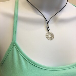 Flower of Life Necklace: Stainless Steel Filigree Pendant, Waxed Cotton Cord image 7