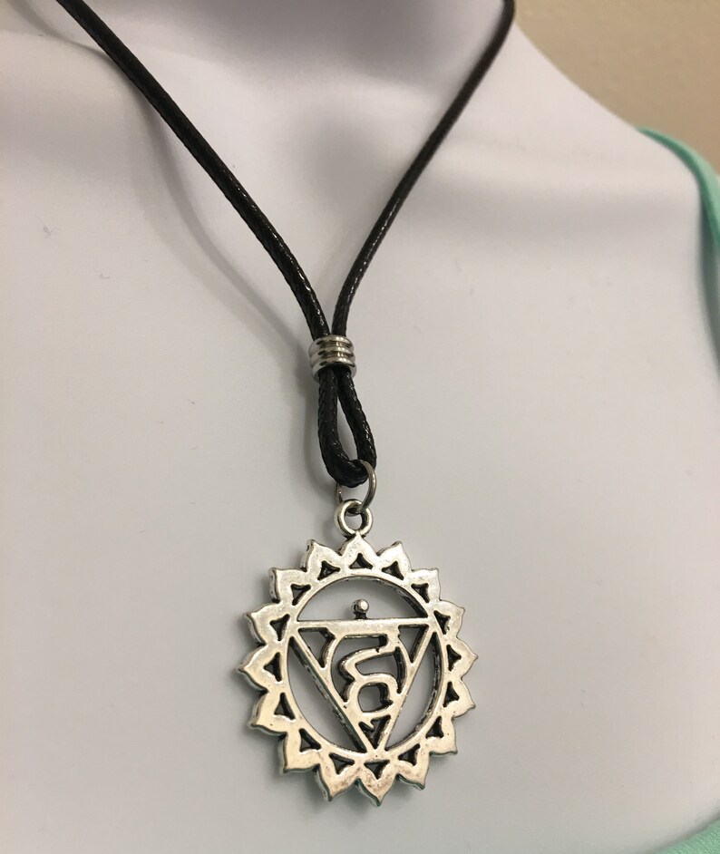VISHUDDHA CHAKRA #5 THROAT Chakra Charm Necklace 2mm wax cord 16-18 inches Adjustable