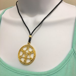 MERKABA Meditation Necklace Gold Plated, 2mm 17-18inch Adjustable Black Waxed Cotton Necklace Cord.