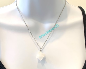 CUARZO (natural) y piedra preciosa MERKABA Star Collar, cadena de acero inoxidable de 2,5 mm.