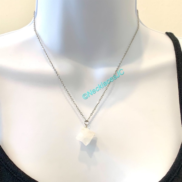 QUARZ (Natur) und Edelstein MERKABA Stern Halskette, 2,5mm Edelstahl Kette.