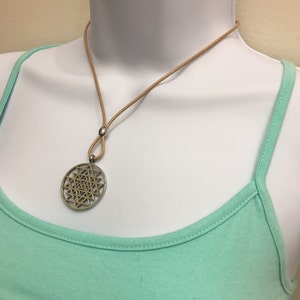 SRI YANTRA Stainless Steel  Pendant Necklace, 2mm 17-18 inches Adjustable Beige Waxed Cotton cord.