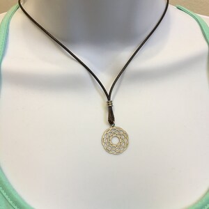 Flower of Life Necklace: Stainless Steel Filigree Pendant, Waxed Cotton Cord image 5