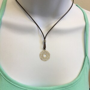 Flower of Life Necklace: Stainless Steel Filigree Pendant, Waxed Cotton Cord image 6