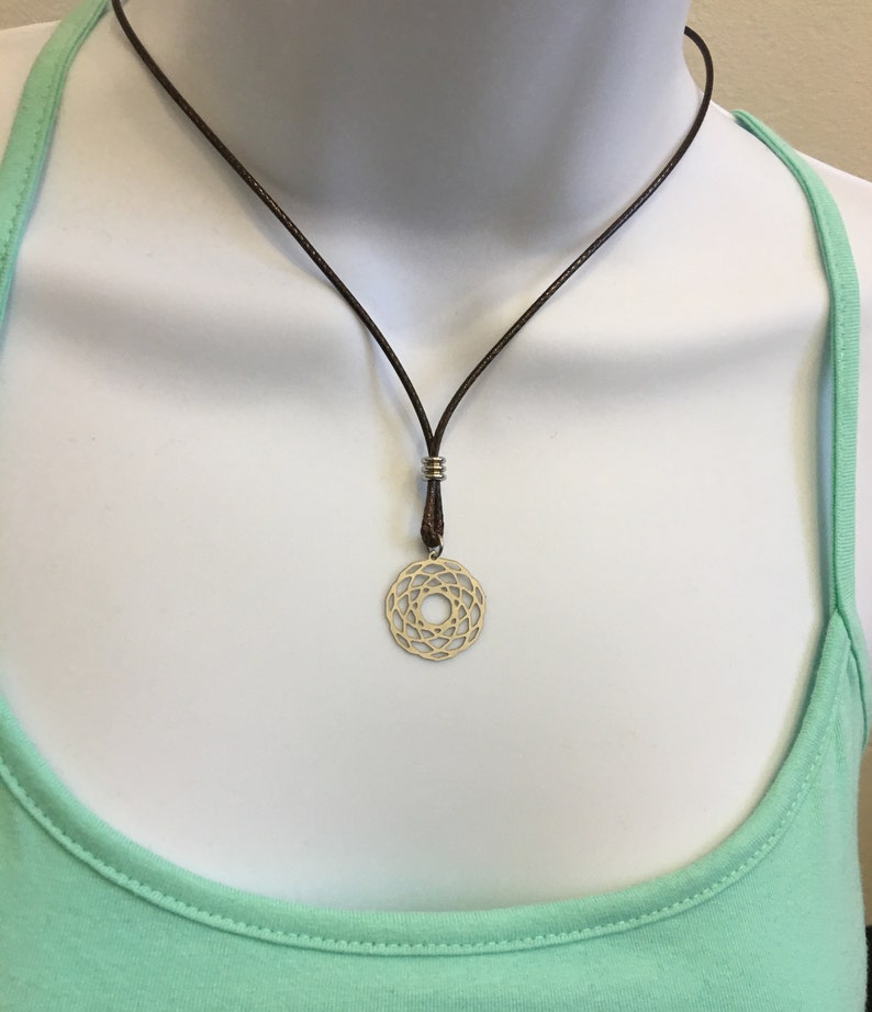 1.5mm 17-18inch Adjustable Waxed Cotton Necklace Cord. FLOWER of LIFE Stainless Steel FILIGREE Charm Necklace