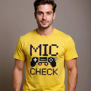 Retro gamer mic check pixel art tee, Weird Humor Unisex Shirt, Vintage Graphic Shirts for Men Women, Gen Z Shirt, Meme Shirt
