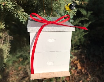 Hand Carved Beehive Ornament, Mini beehive bauble, Christmas Beekeeper Gift, Beekeeping Gift